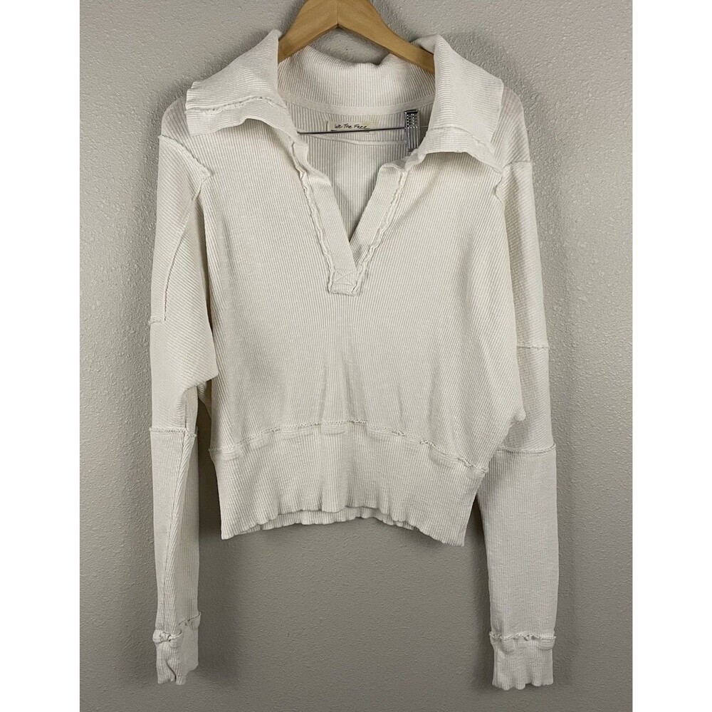 We The Free Size S White Ribbed Not So Ordinary Slouchy Pullover Dolman Raw Edge